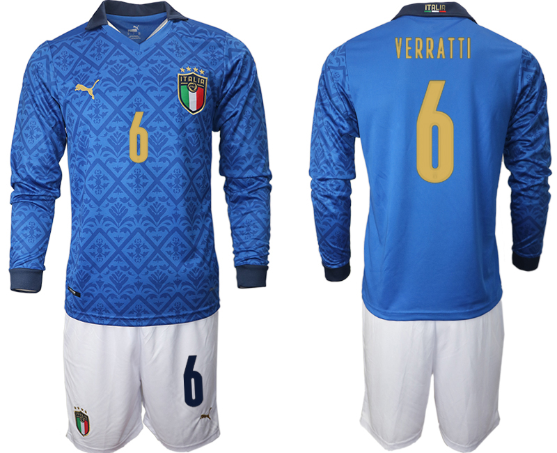 Men 2021 European Cup Italy home Long sleeve #6 soccer jerseys